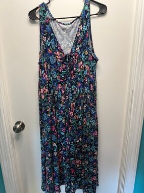 Torrid Navy Floral Knit dress with Pink, Teal & Yellow Accents